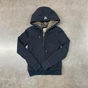 TNA Aritzia Fur Sherpa Lined Navy Zip Hoodie Y2K Women's Sz Small